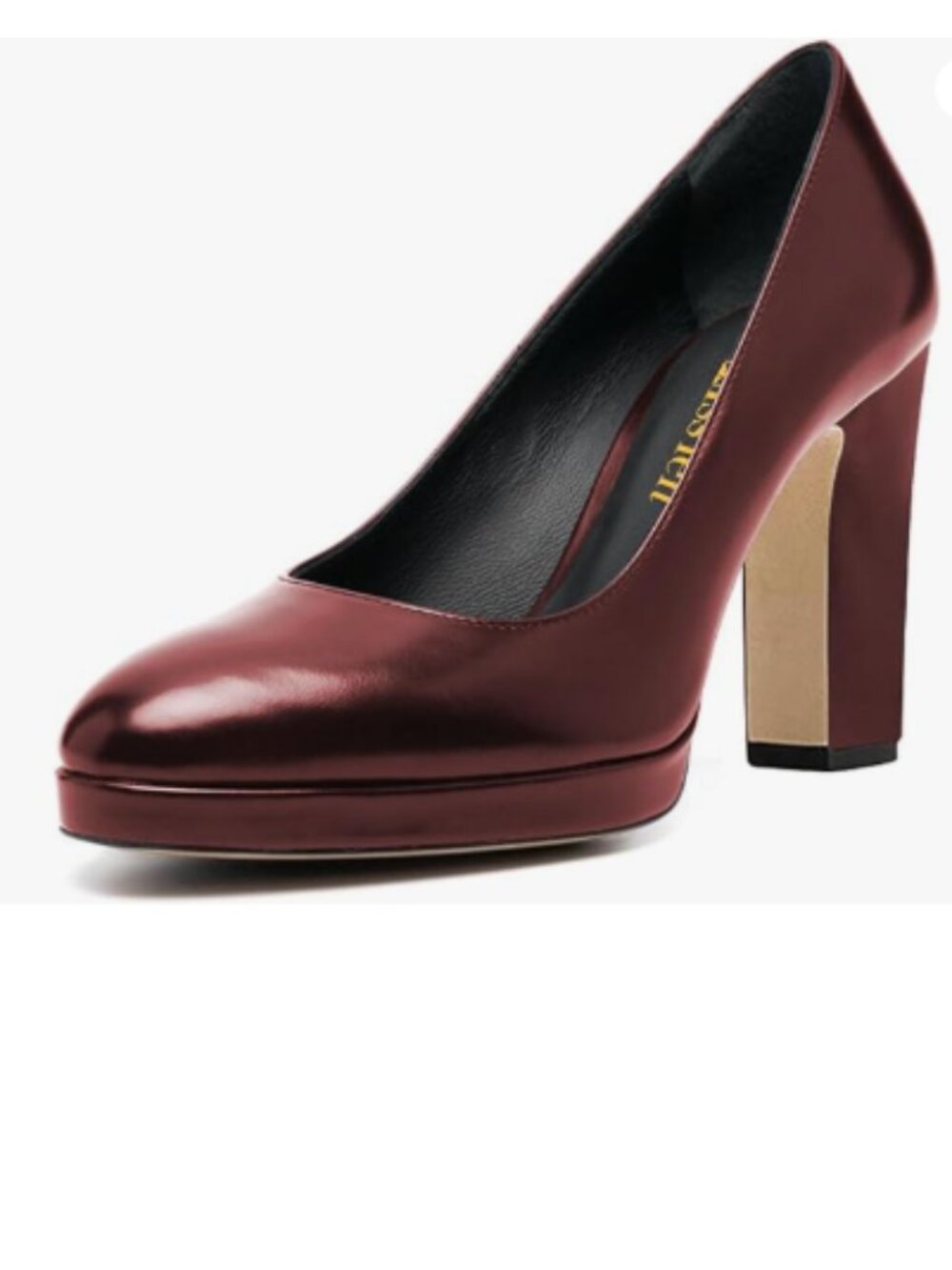 miss left Burgundy Platform Almond Toe Classic Slip On Chunky High Heels Pumps